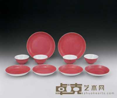 清光绪 胭脂红盘碗（十件） 直径9.4-18.8cm